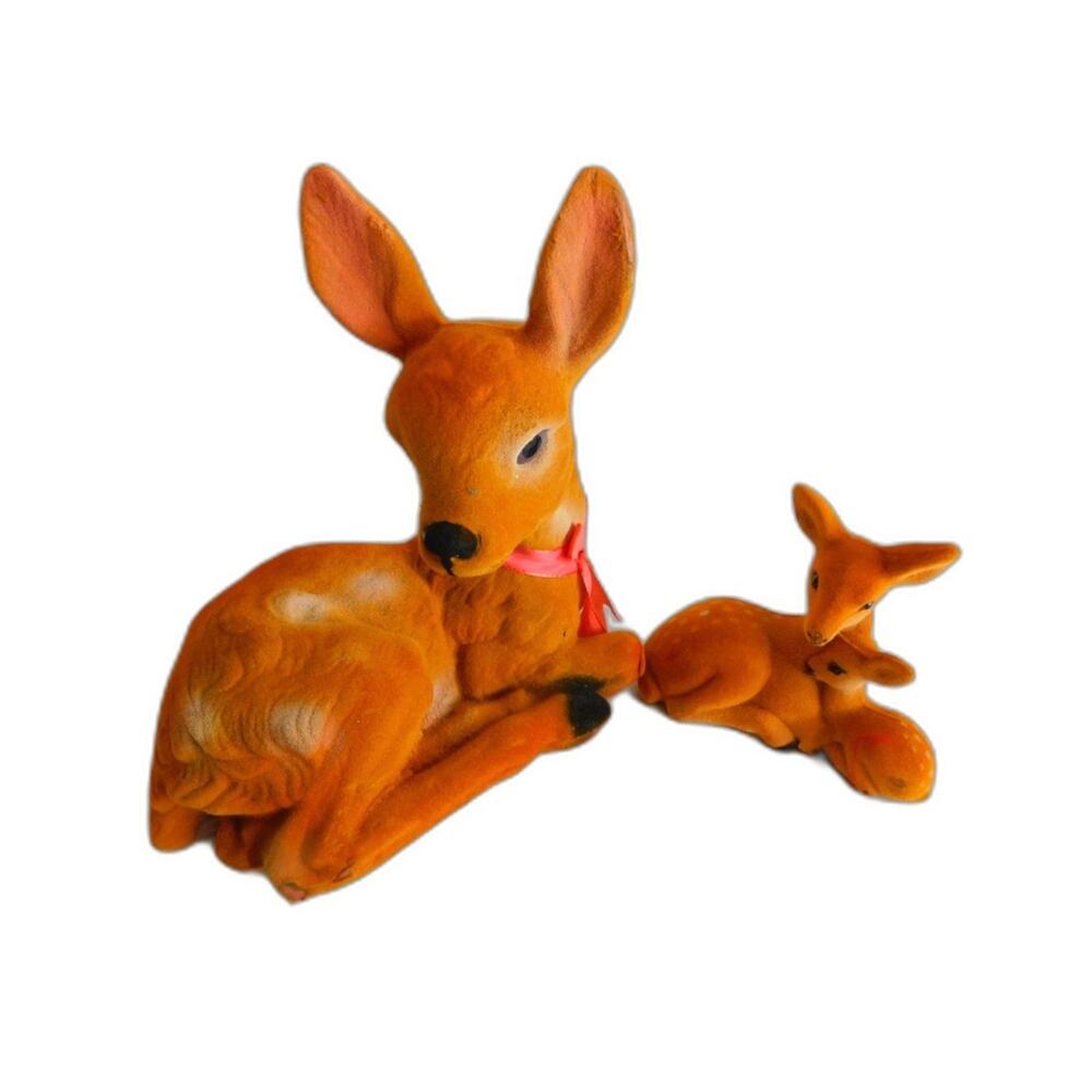 Vintage Flocked Deer Christmas Mother and Fawn Baby Set of 2
